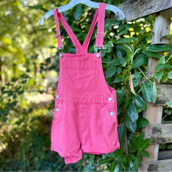 BDG Urban Outfitters Pink Denim Short Overalls - Size Small - Picture 1 of 9